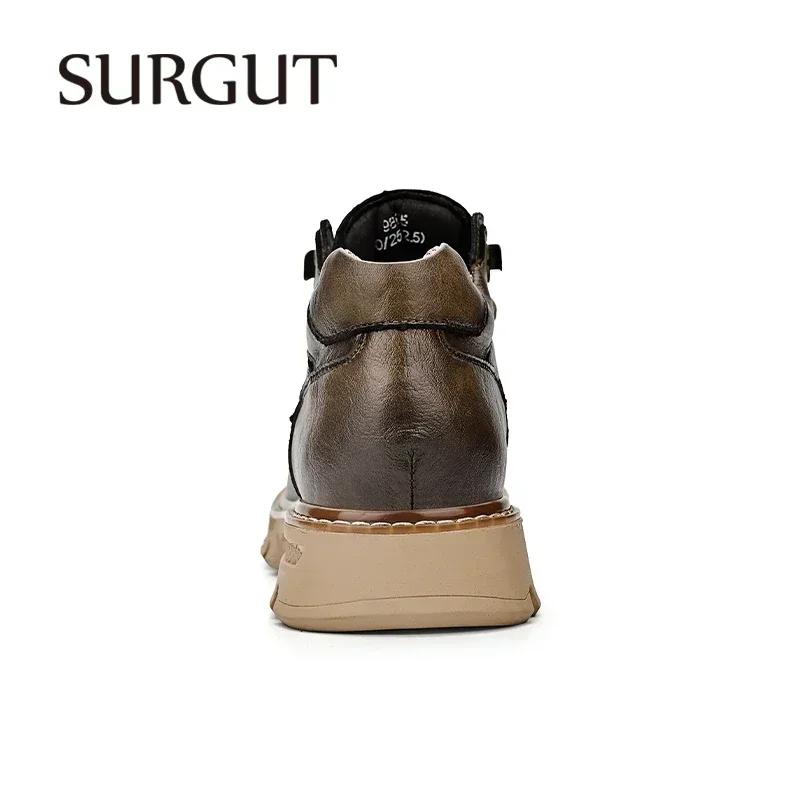 SURGUT bottes en cuir pour hommes 2026 nouvelles bottines de moto rétro à la main de luxe à lacets c