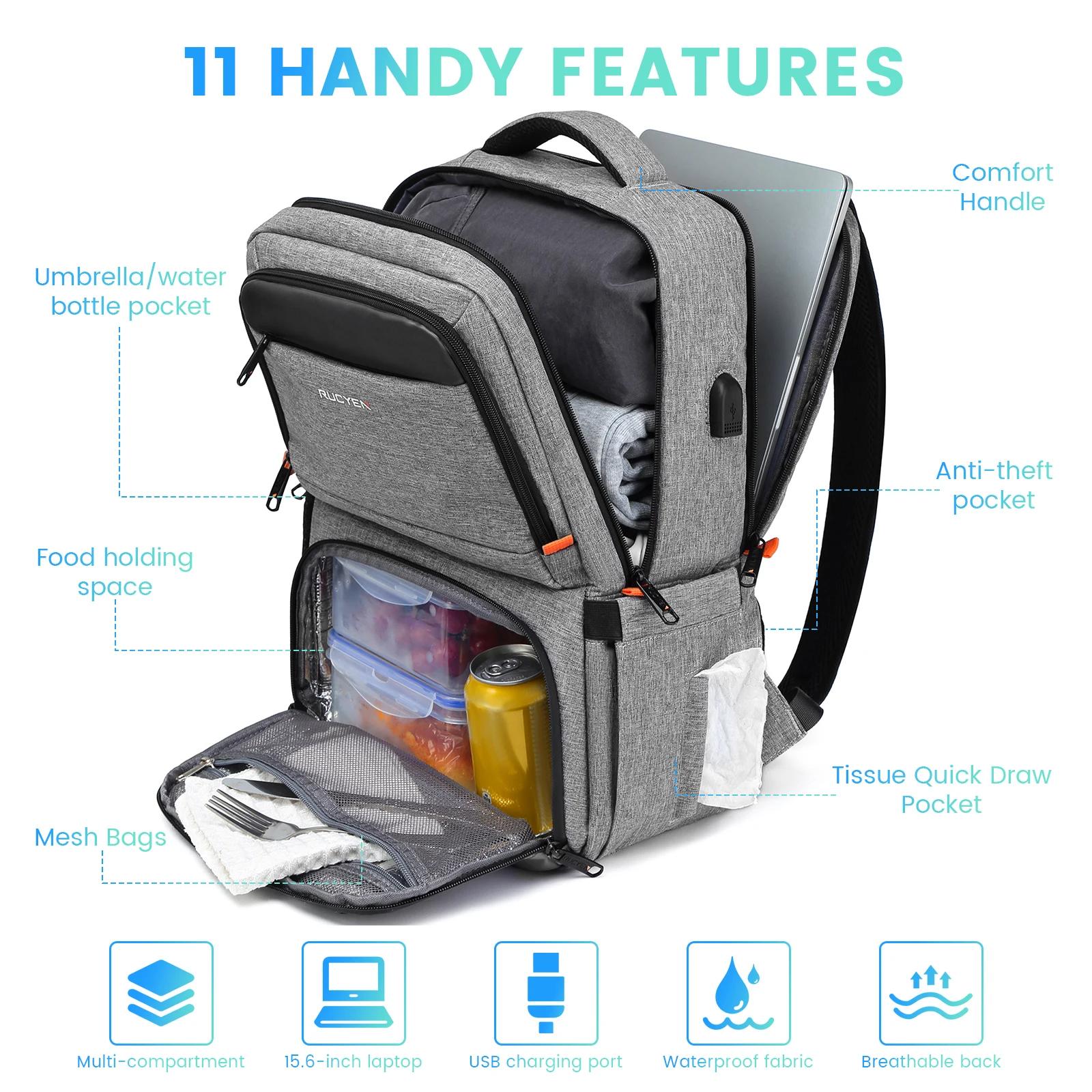 Sac à dos isotherme pour le déjeuner, sac à dos pour ordinateur portable avec blocage RFID 15,6 pouc