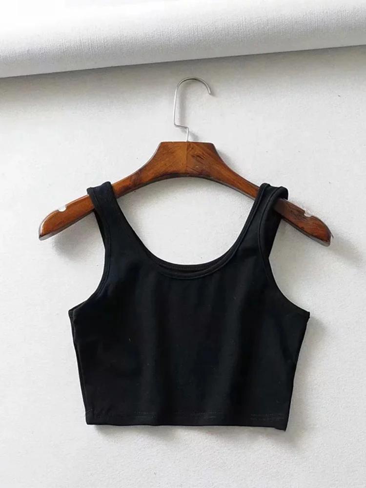 Haut court d'été sexy pour femmes, sans manches, court, en coton, col en U, barre tricotée