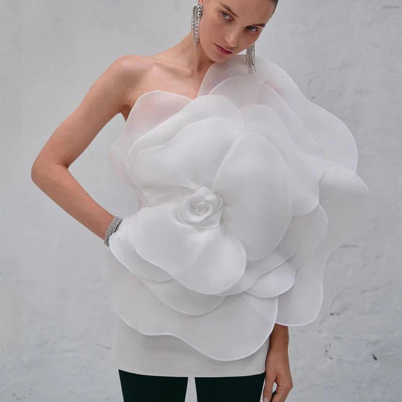 Robe d'été blanche à fleurs décoratives, tenue de soirée de mariage pour femmes, nouveau style obliq