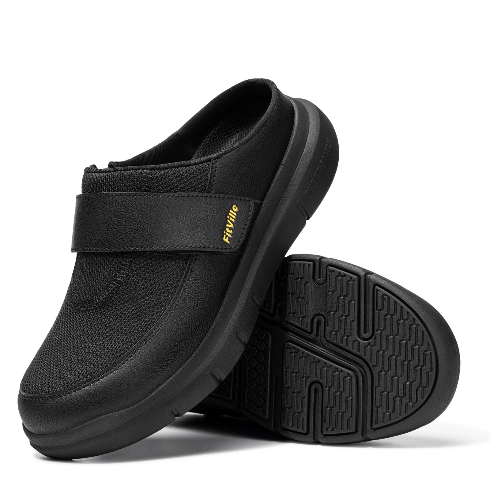 FitVille – pantoufles larges pour hommes, mules à enfiler, sabots pour pieds enflés, sangle réglable