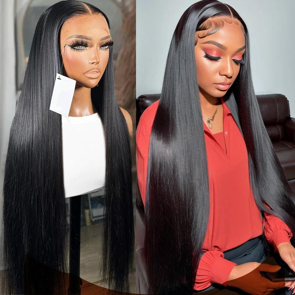 Perruque Lace Wig naturelle brésilienne, cheveux lisses, 13x4, pre-plucked, pour femmes africaines, 