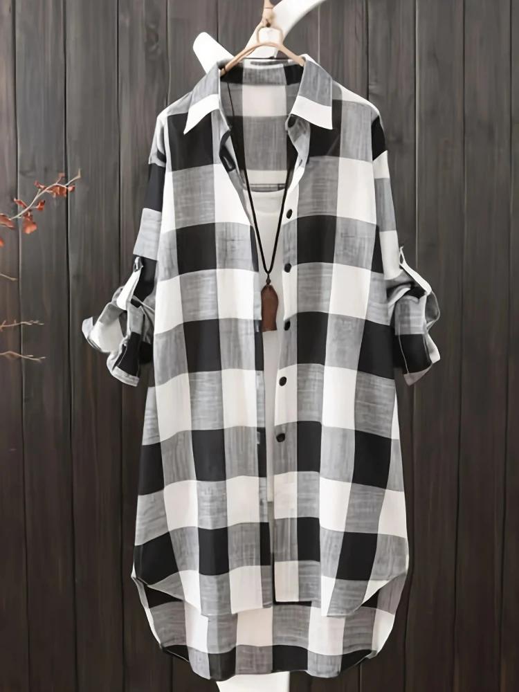 Chemisiers pour femmes grande taille 2025 nouvelle chemise ample à carreaux à rayures Vintage léger 