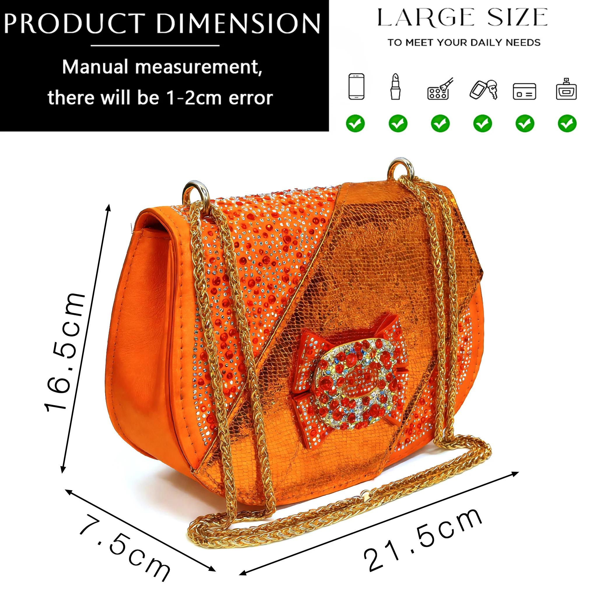 Ensemble élégant 2026 pour femme : Chaussures à talons hauts orange et sac assorti avec strass, desi