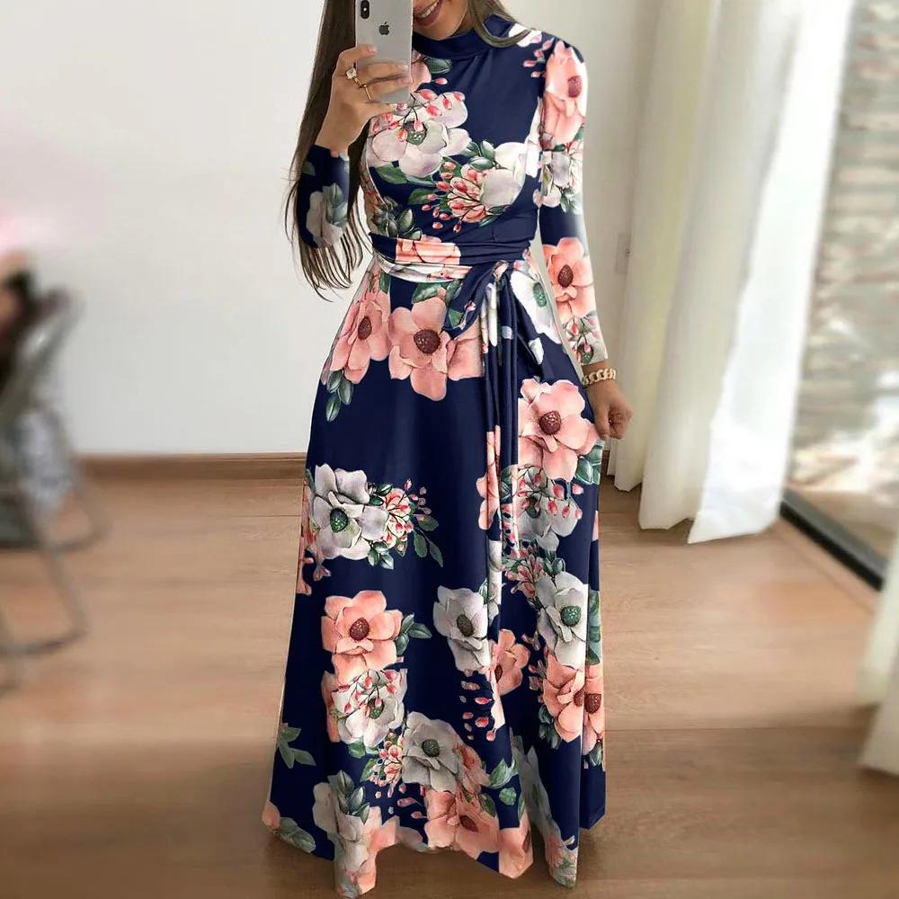 Robe d'été à imprimé Floral pour femmes, nouvelle robe trapèze Boho à manches courtes, robe Maxi flu