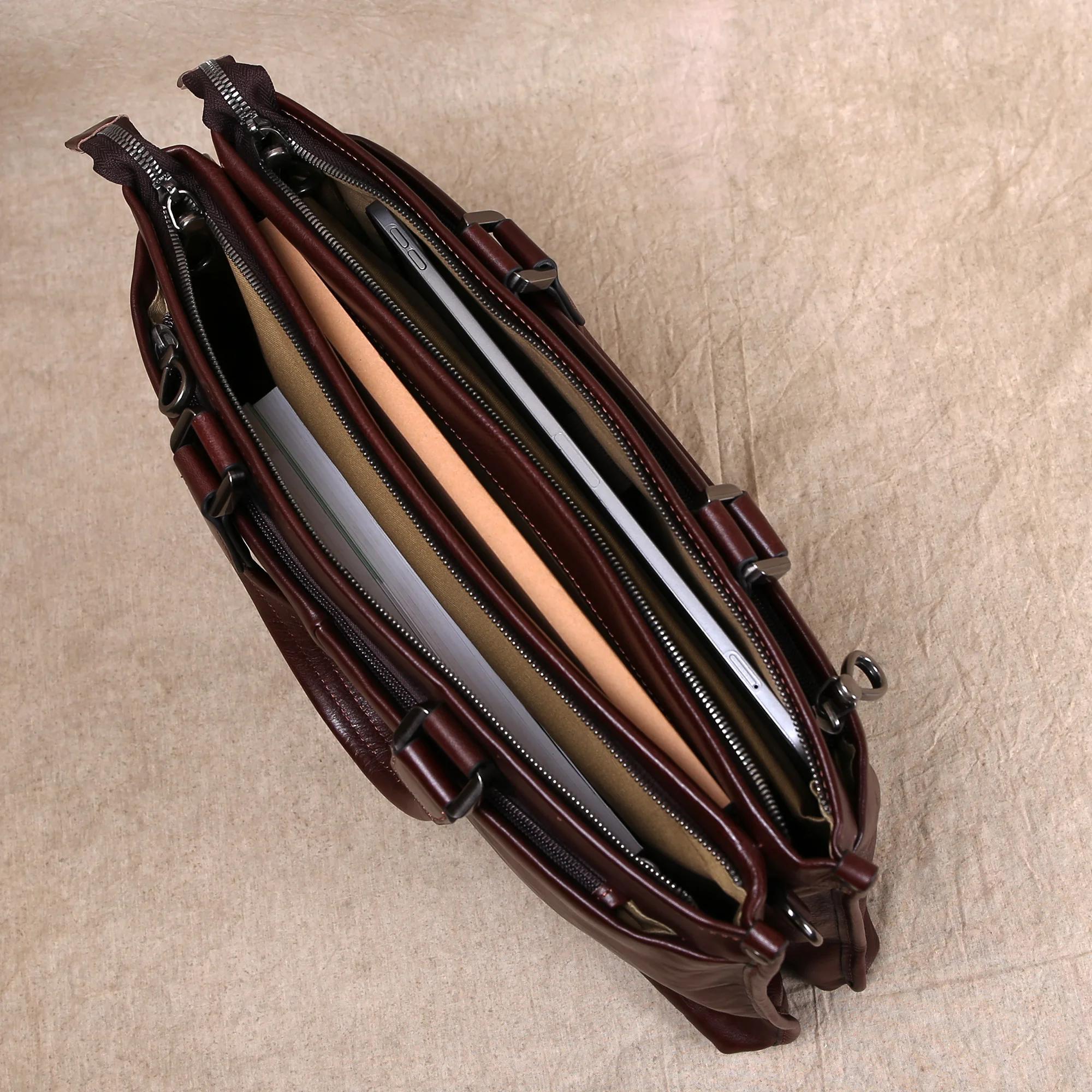 Sac à main en cuir de soie tanné végétal, mallette d'affaires décontractée, sac d'ordinateur 14 ", s