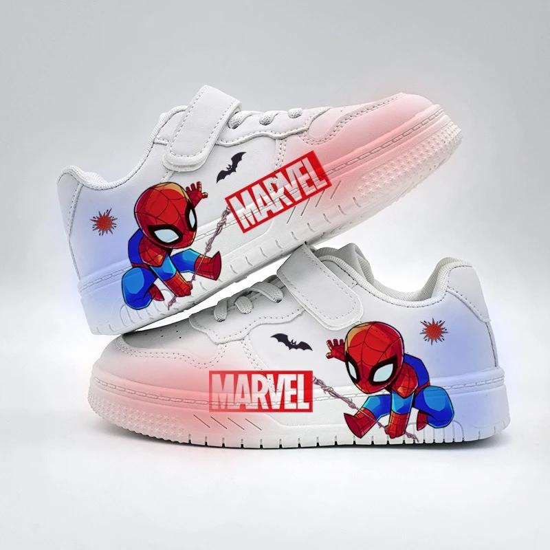Baskets blanches à enfiler Marvel Spider-Man, chaussures décontractées à semelle souple et fermeture