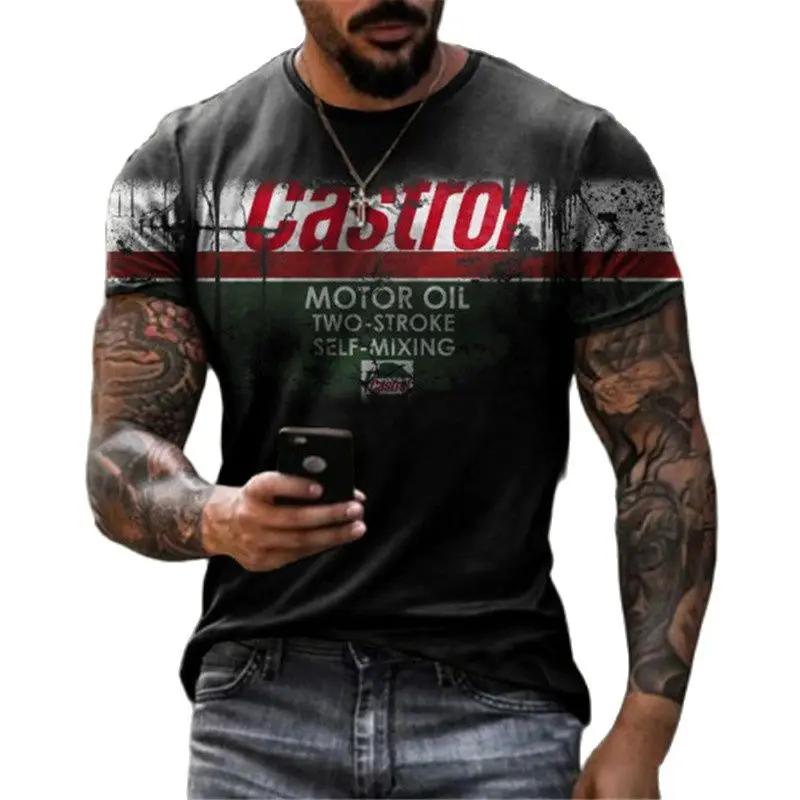 T-shirt à manches courtes imprimé 3D rétro pour hommes, t-shirts vintage, huile, décontracté, moto, 