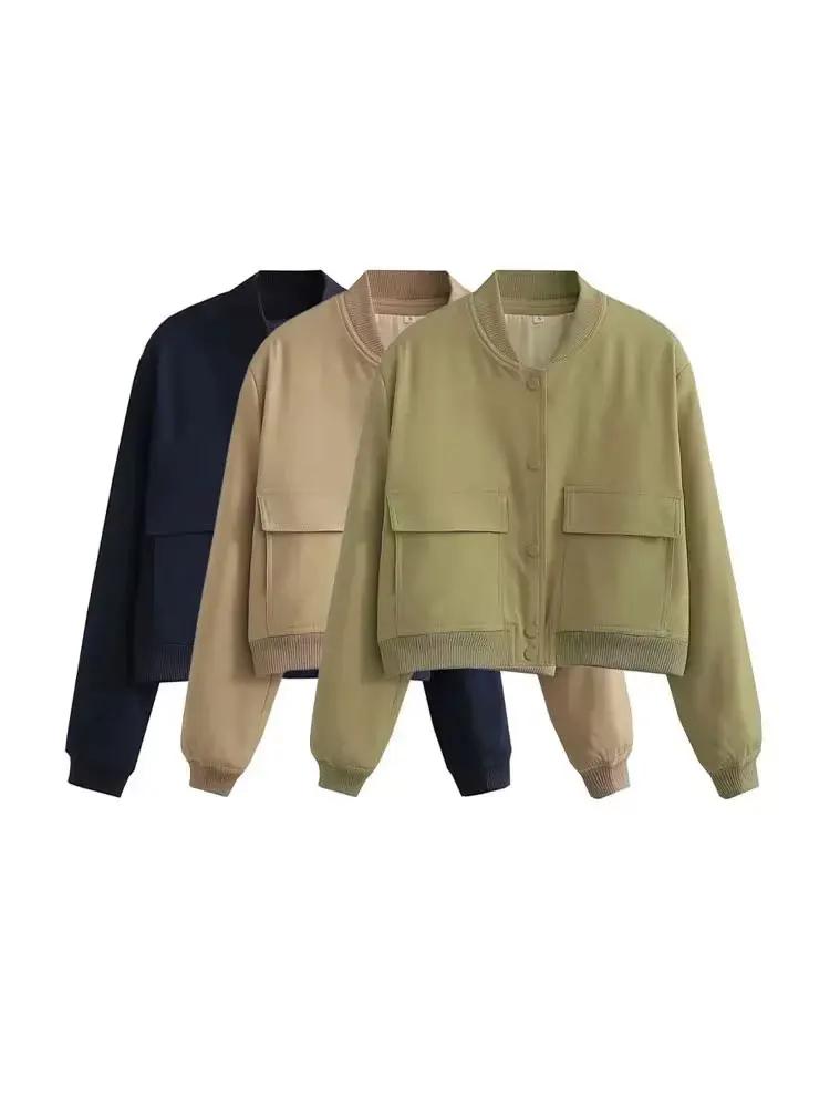 Femmes mode avec poches Bomber veste manteaux Vintage à manches longues bouton avant décontracté vêt