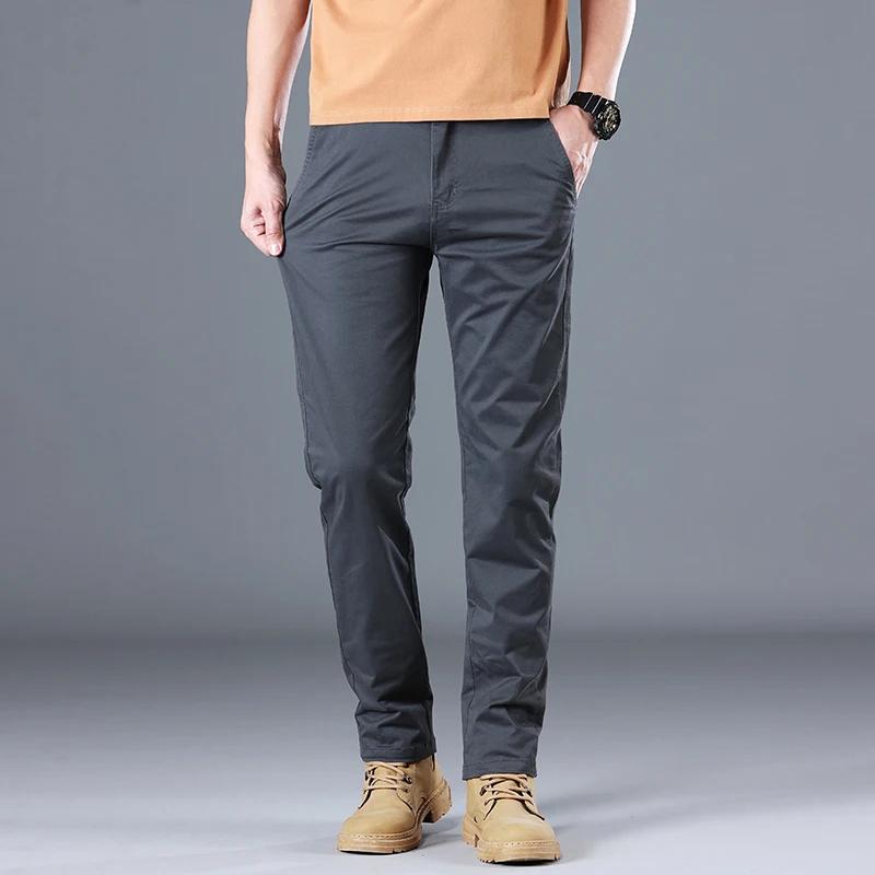 Hommes de haute qualité pur coton classique couleur unie pantalons décontractés affaires Stretch min