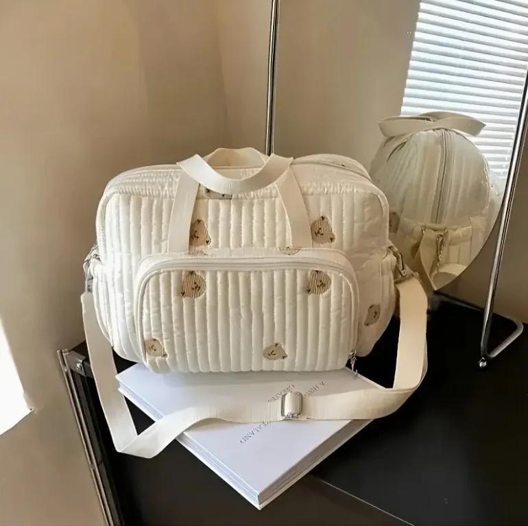Sac à couches brodé Nylon avec clip poussette - Chic ours et tulipe pour voyage