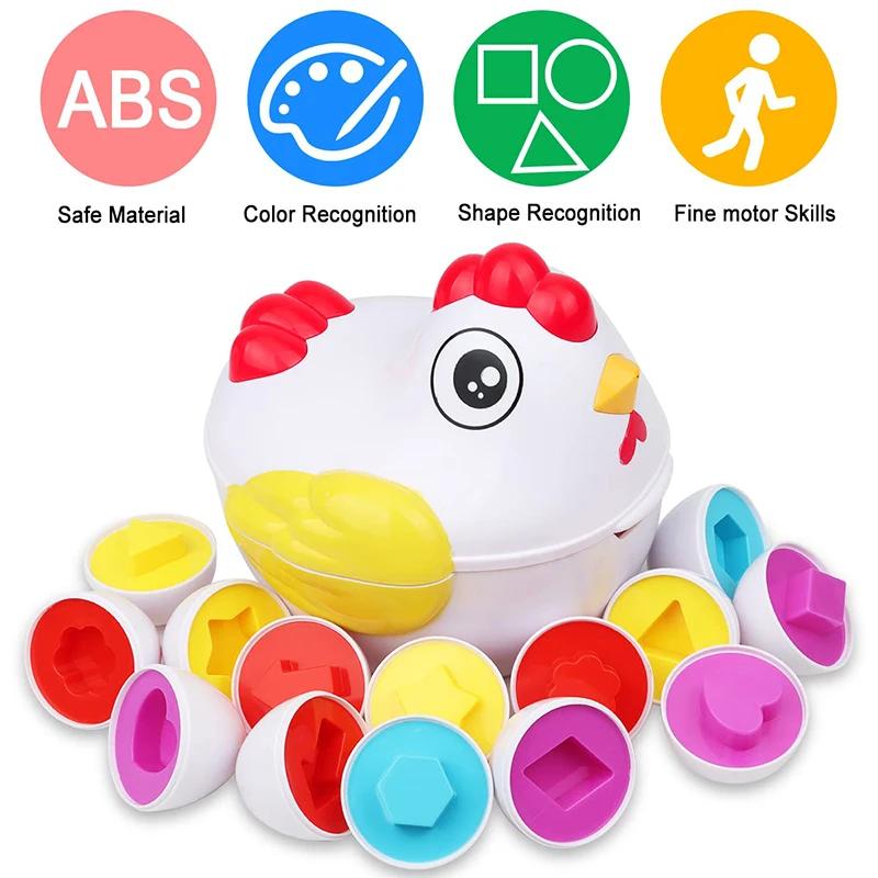 Jouets sensoriels Montessori pour bébé, 12 œufs assortis, œufs de pâques, couleurs de poulet, trieur