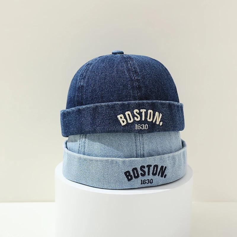 Casquette melon en denim bleu pour enfants, chapeau sans bord pour bébé breton, bonnet de proximité 