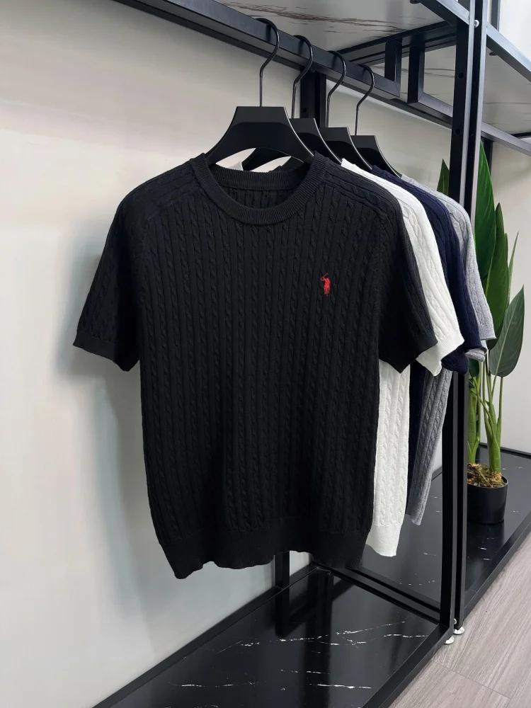 Haute qualité Ice Silk Knit manches courtes hommes tendance été marque de luxe Golf poney broderie C