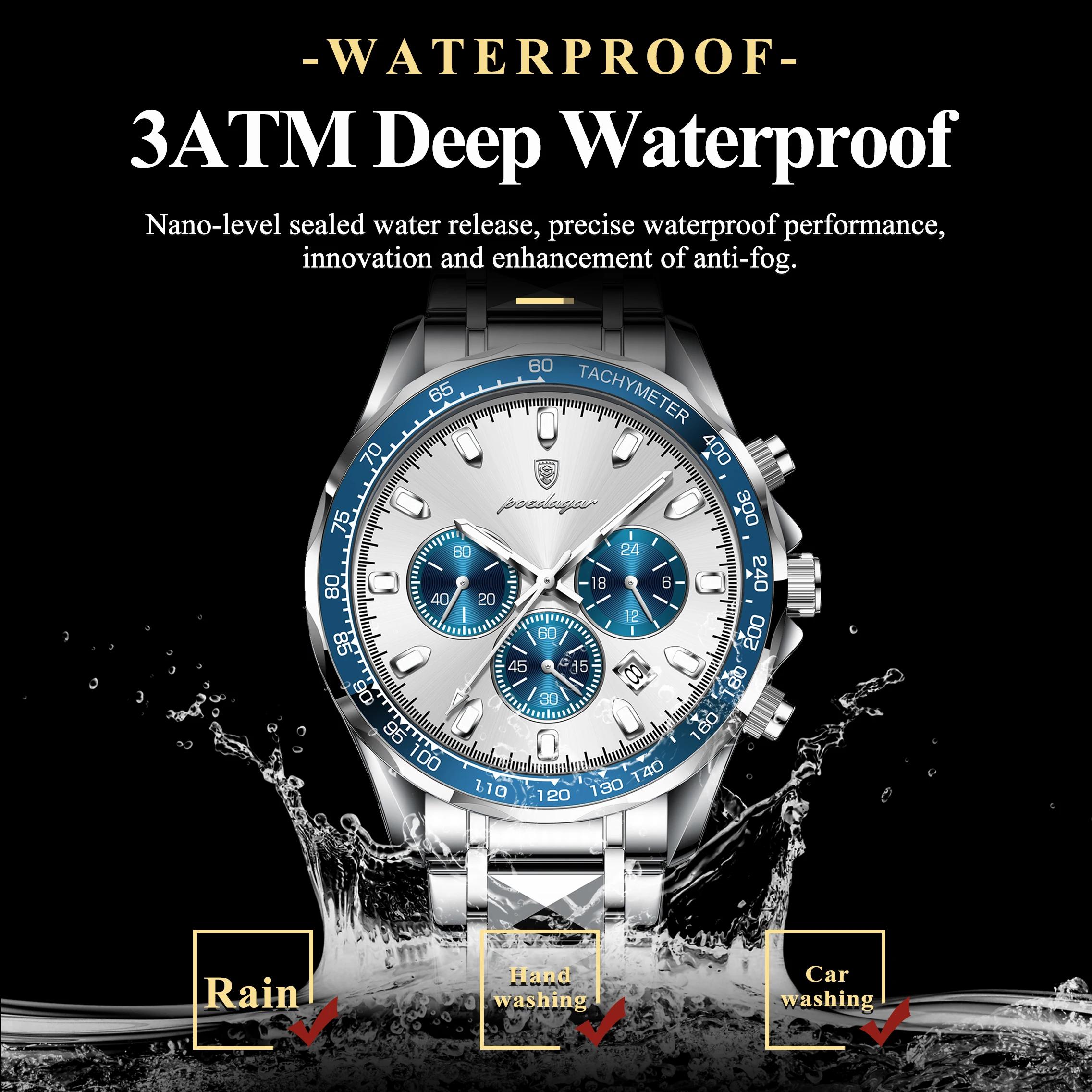 POEDAGAR marque de luxe hommes montre étanche lumineux en acier inoxydable montres pour hommes chron