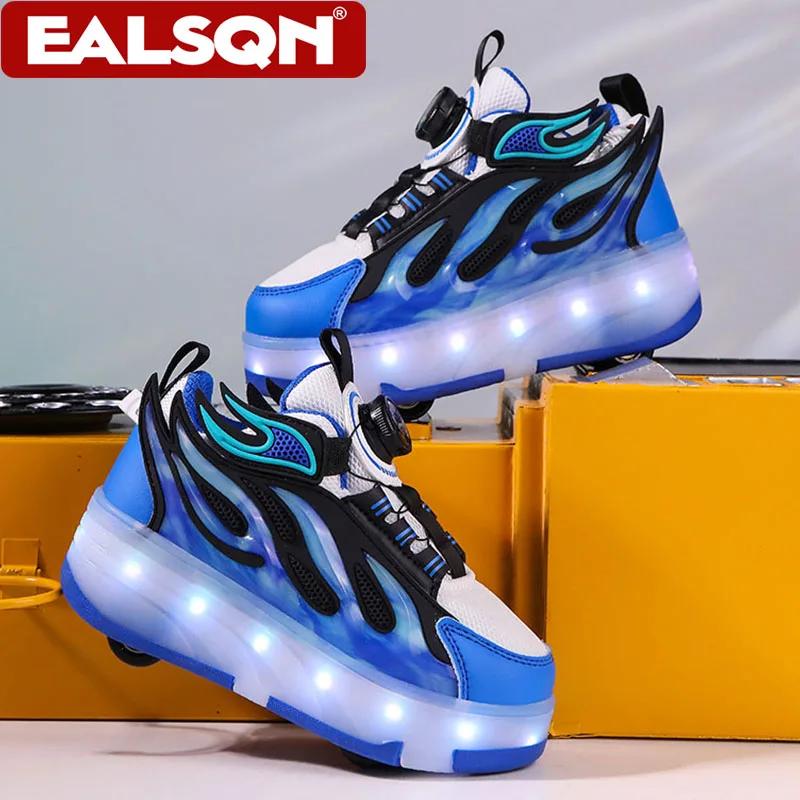 Chaussures de roller à quatre roues avec lumières LED pour enfants, garçons et filles, baskets lumin