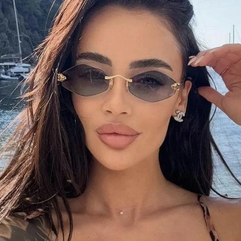 Lunettes de soleil polygone de luxe pour femmes Hipster lunettes de soleil sans monture irrégulières