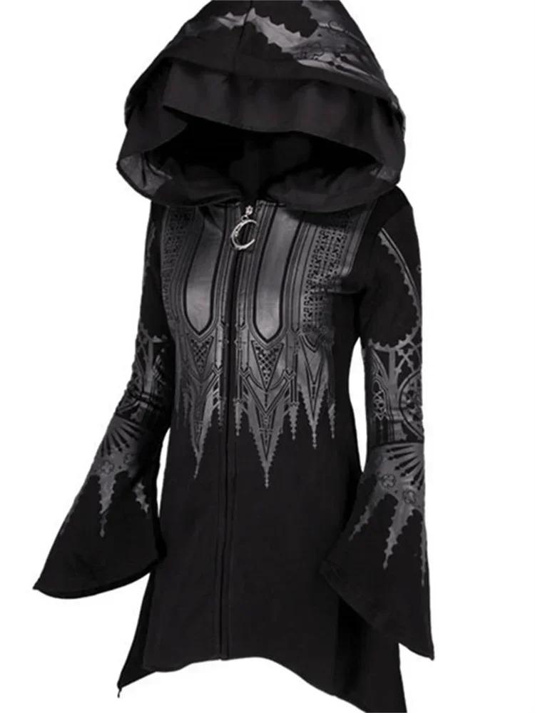 Street Goth Style Punk noir Long haut à capuche Harajuku rétro foncé Grunge Y2K imprimer sweats 2022