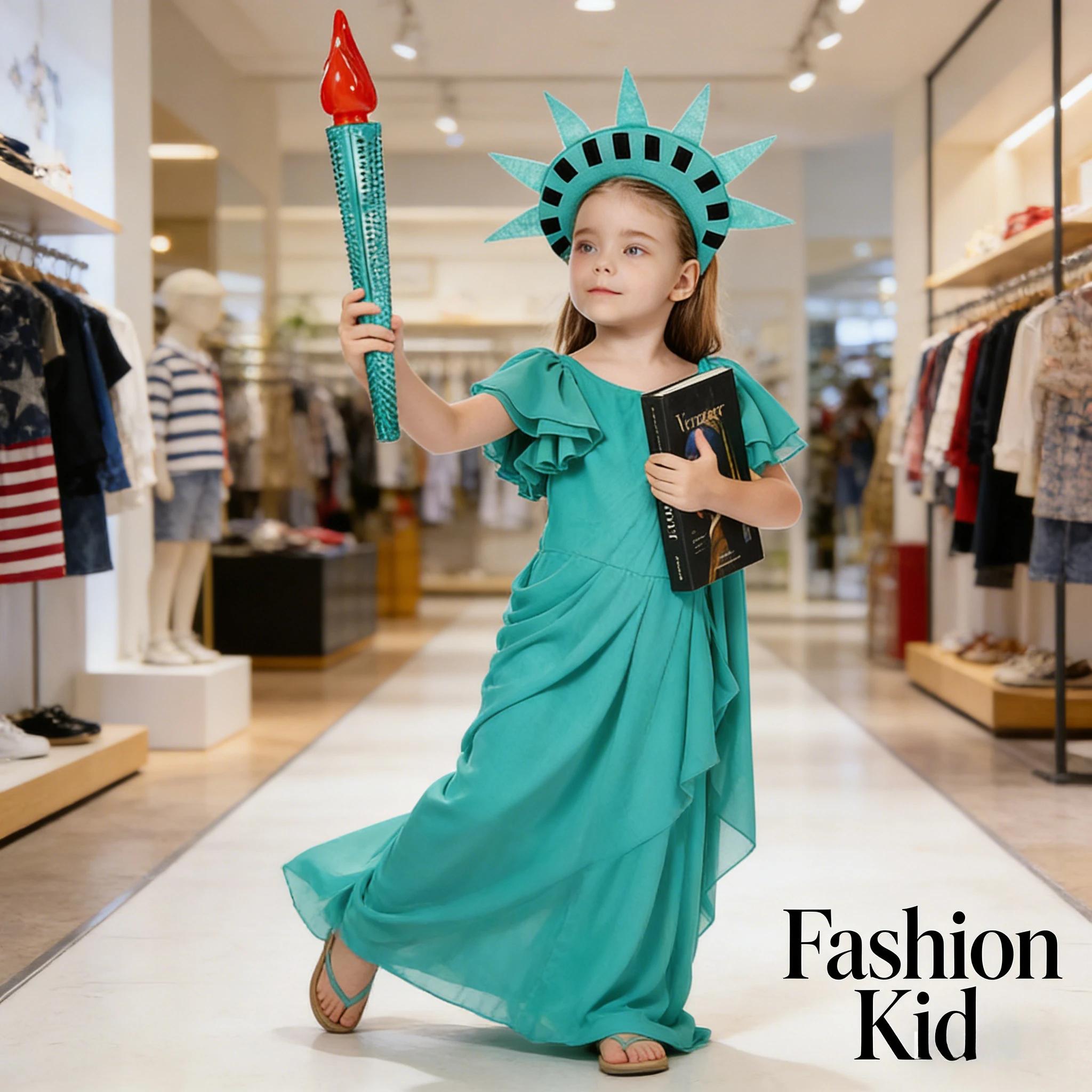 Costume de cosplay Statue de la Liberté pour enfants, tunique grecque et romaine antique pour filles