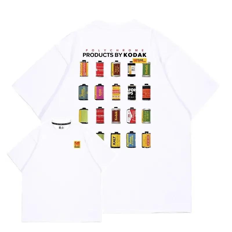 T-shirt d'été pour adulte de la marque Kodak avec imprimé film vintage, 100% coton pur, streetwear d