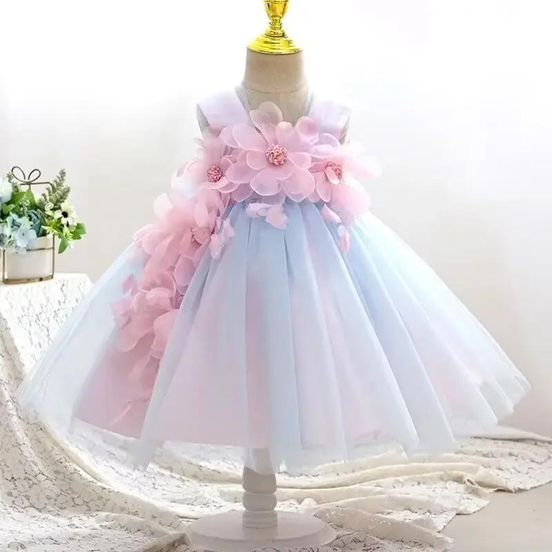 Robe d'été princesse pour filles, tenue de fête d'anniversaire, bretelles fleuries, robe féerique en