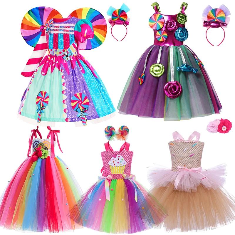Déguisement pour filles, robe bonbon, sucette pour enfants, Costume de Cosplay fantaisie pour enfant
