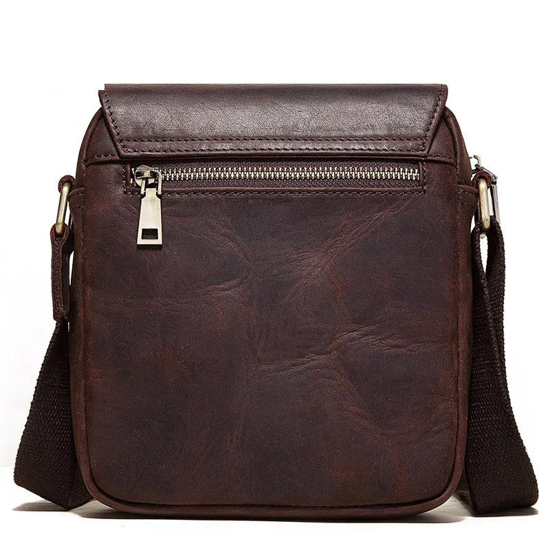Sac messager en cuir Crazy Horse pour hommes, sac à bandoulière à rabat de grande capacité, sac à ba