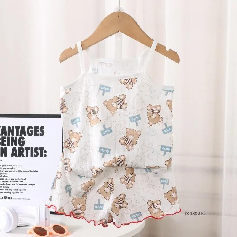 Ensemble haut et short pour enfants, gilet fin en coton pour bébé, sans manches, vêtements de détent