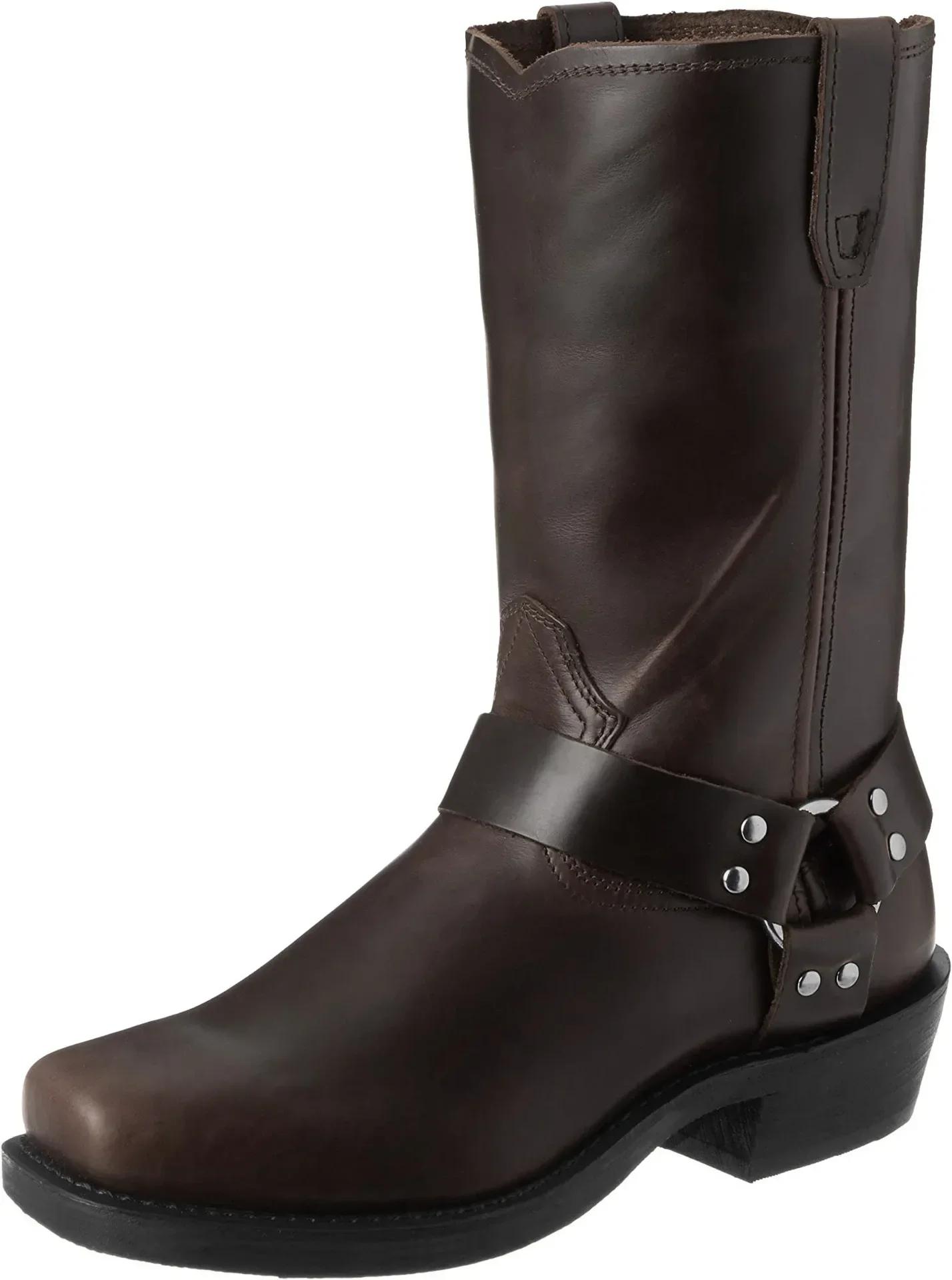 Bottes de cowboy rétro pour hommes, bottes western mi-mollet en cuir PU, chaussures à enfiler pour h