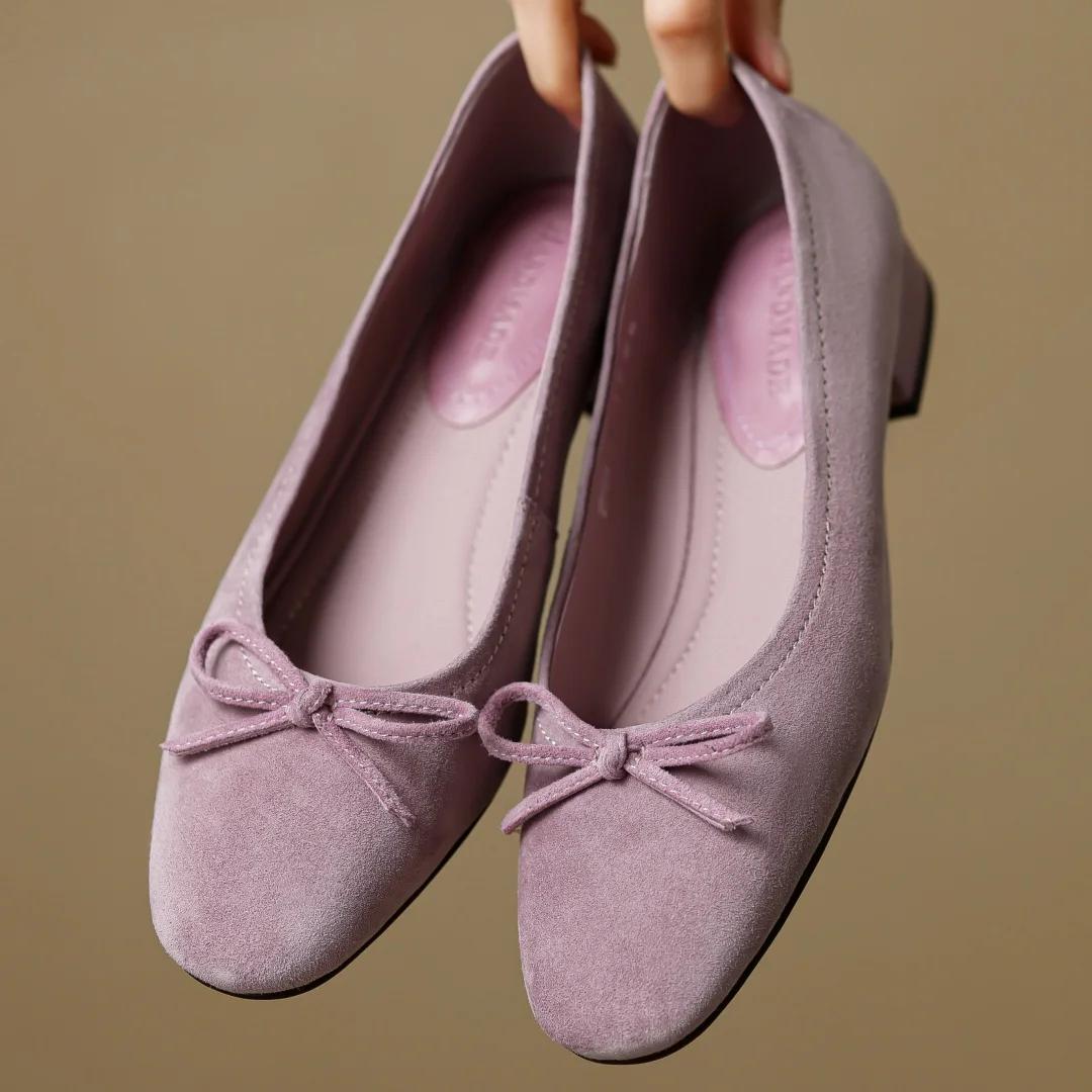 Grande taille 34-43 femmes en daim naturel cuir doux noeud papillon bout rond sans lacet ballerines 