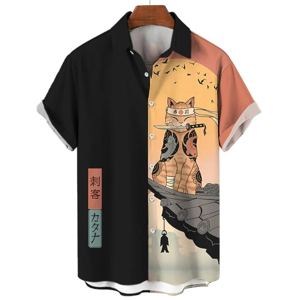 Mode vêtements pour hommes Cool samouraï chat hauts été nouveaux vêtements pour hommes décontracté à