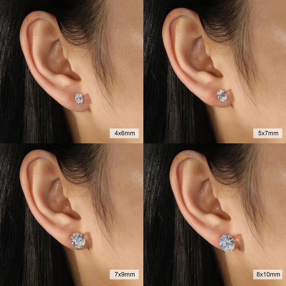 Boucles d'oreilles ovales en Moissanite pour femmes, 0,5-3 ct, avec certificat, Test de diamant réus