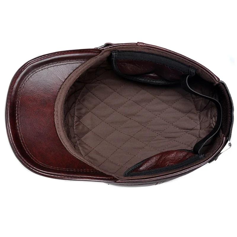 Casquette d'hiver en cuir véritable pour hommes, casquette plate, militaire, élégante, casquette de 