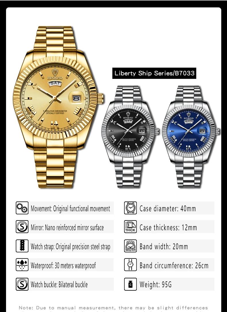 BINBOND marque hommes affaires sport montre à Quartz classique étanche calendrier lumineux horloge c