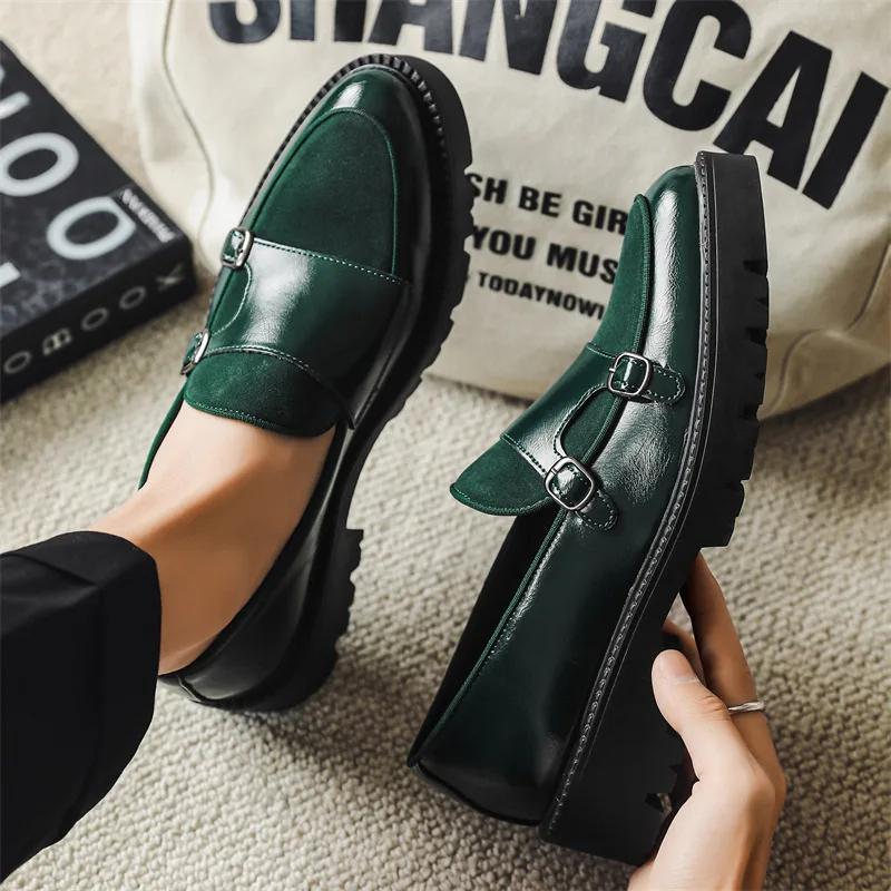 Mocassins hommes chaussures en cuir à semelles épaisses Style britannique noir chaussures d'affaires