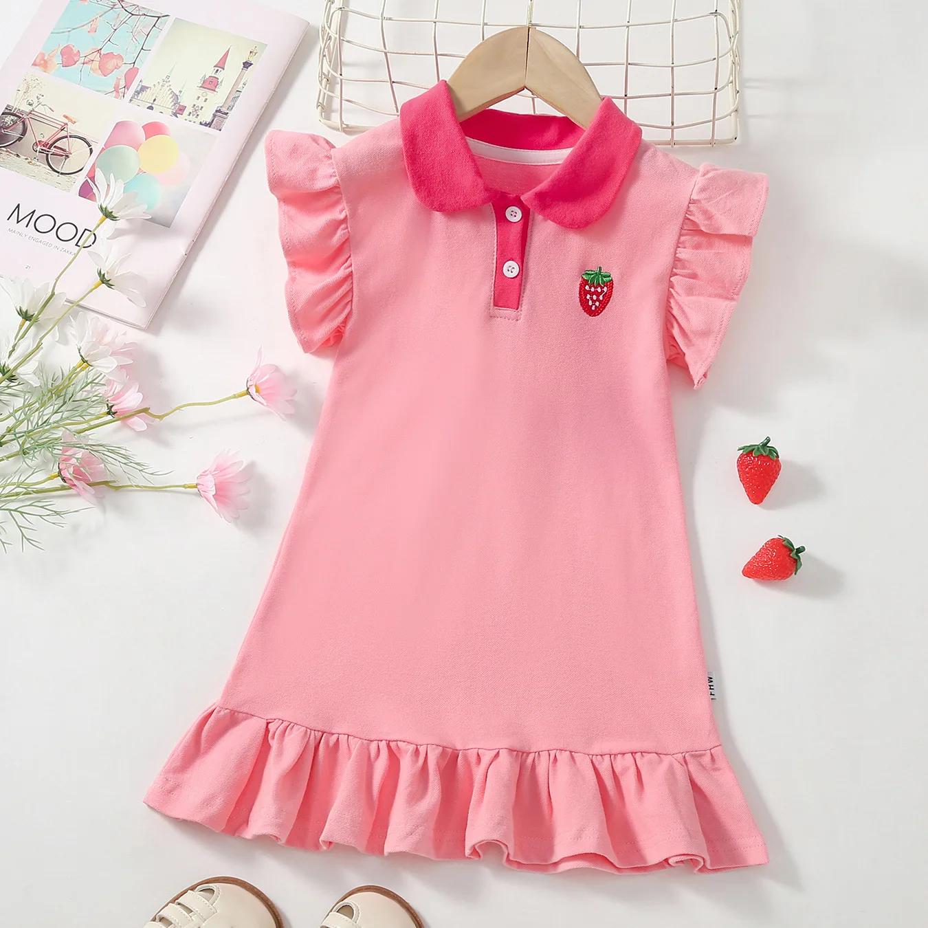 Robe coréenne pour filles, été 2026, col à revers avec broderie, ourlet à volants, robe de princesse