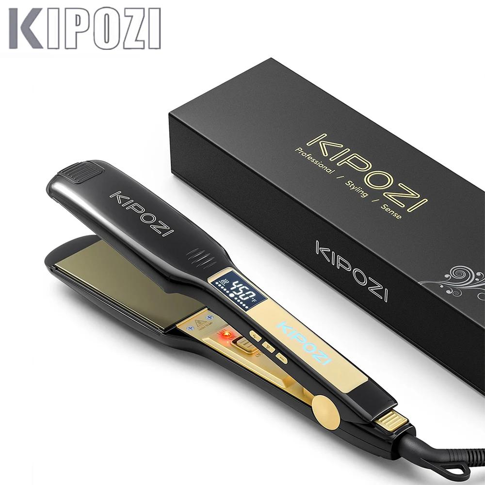 KIPOZI – fer à lisser professionnel en titane avec affichage numérique LCD, fer à friser à chauffage