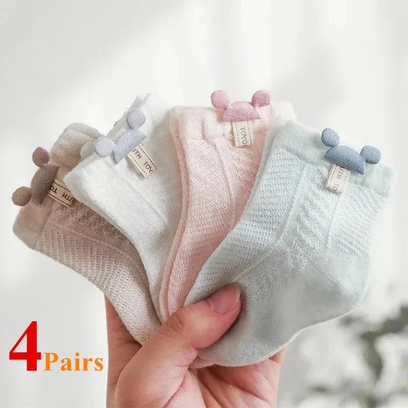 4 paires/lot été bébé maille mince chaussettes dessin animé doux coton nouveau-né chaussette princes