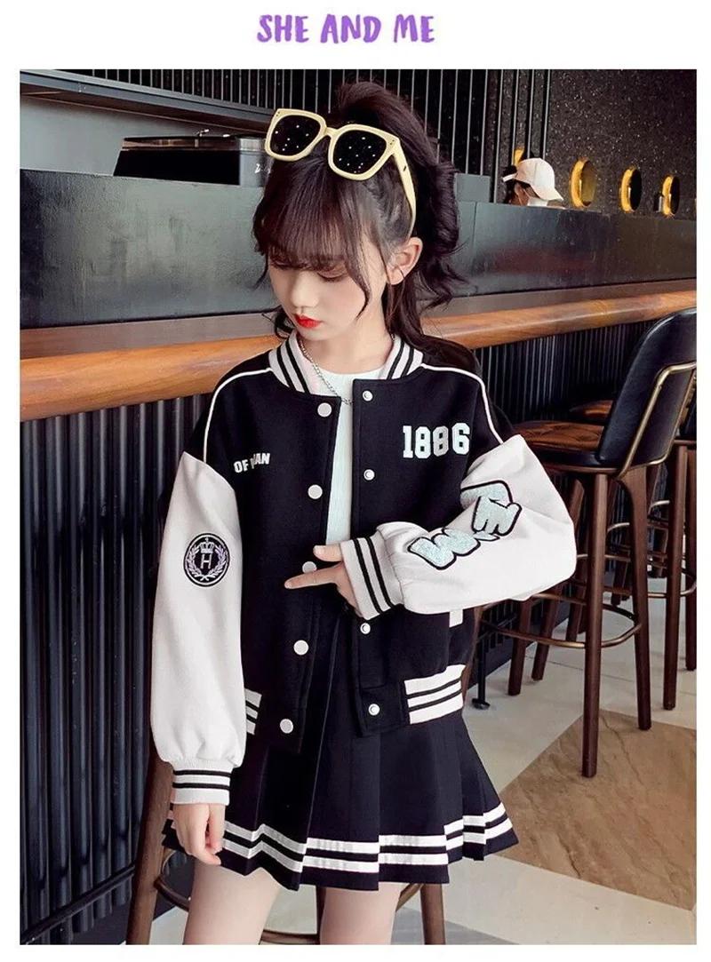 Ensemble vêtements mode filles costume baseball enfants veste jupe plissée tenue uniforme étudiant 2 pièces