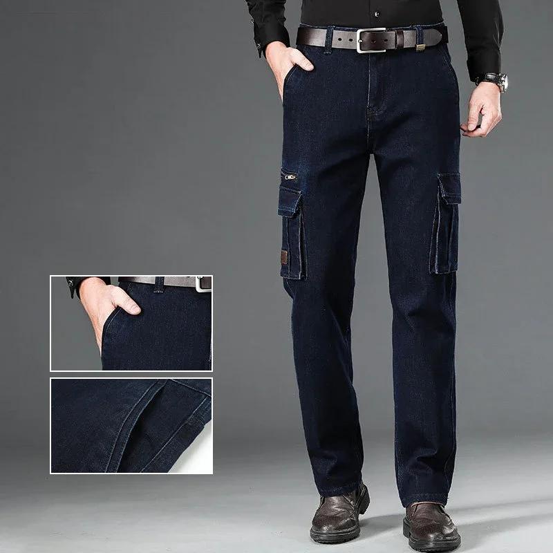 Pantalon cargo en denim multi-poches pour hommes, jean droit décontracté épais, surintendant ser, gr