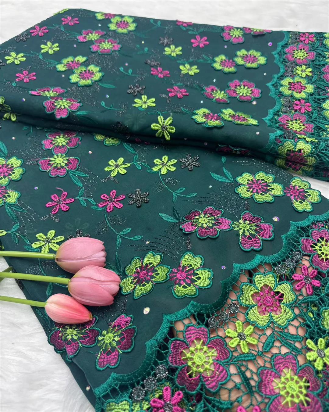 Voile suisse en dentelle suisse, avec des pierres appliquées de fleurs 3D, tissu africain en dentell
