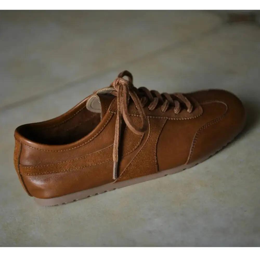 Chaussures Deqin rétro en cuir pour femmes, printemps automne, nouveau style, polyvalentes, bout car