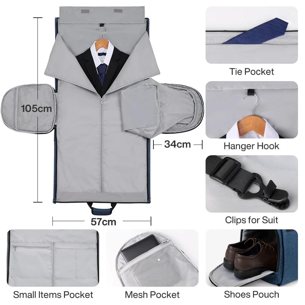Mixi sac à vêtements à main pour voyage 56L sac de sport convertible pour hommes femmes 2 en 1 bagag