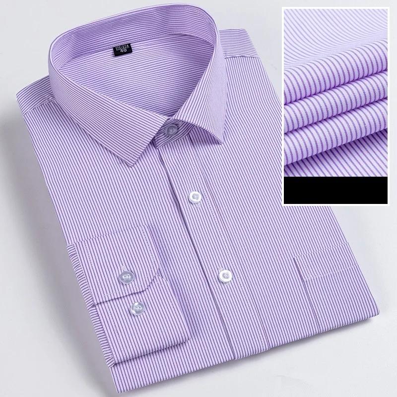 Chemise Formelle Homme Manches Longues Couleur Unie Rayée Mode Business Poche Blanche Chemise Social