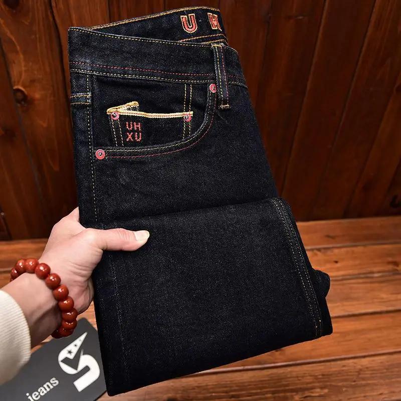 Jean classique pour hommes avec broderie, coupe droite, légèrement ample, nouveau pantalon Long haut