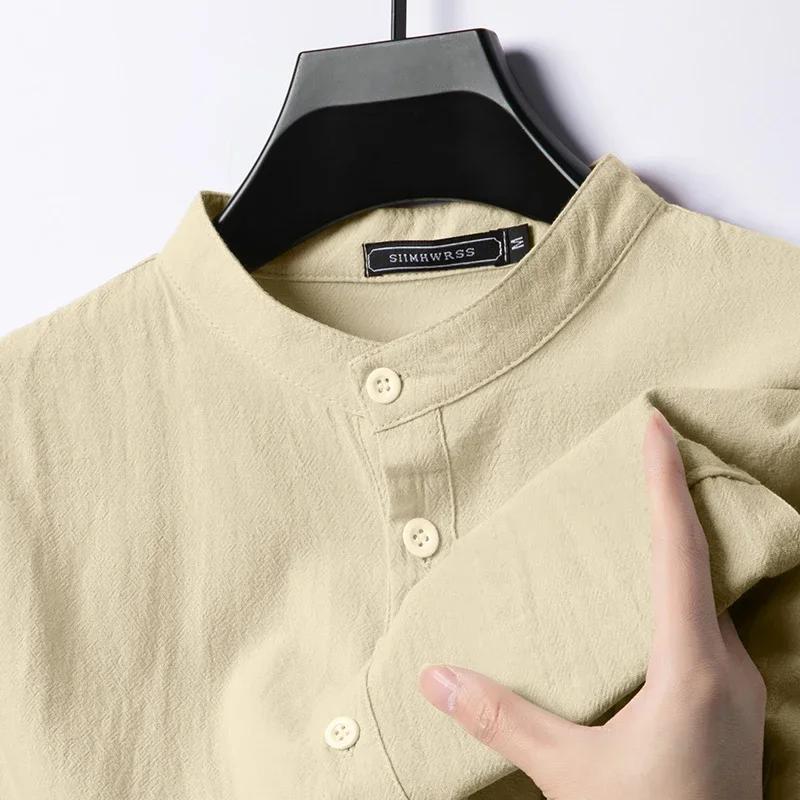 Chemises en coton et lin pour hommes, Streetwear Henley léger à manches longues, chemise de plage re