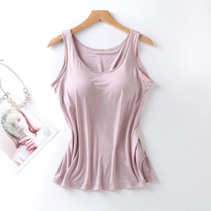 2023 Débardeur pour femme avec soutien-gorge intégré Col Gilet Couleur unie rembourré Slim Fit Débar