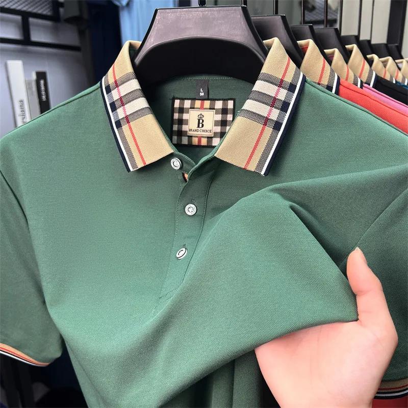 Polo à manches courtes en coton soyeux et respirant pour hommes haut de gamme nouvelle tendance d'ét