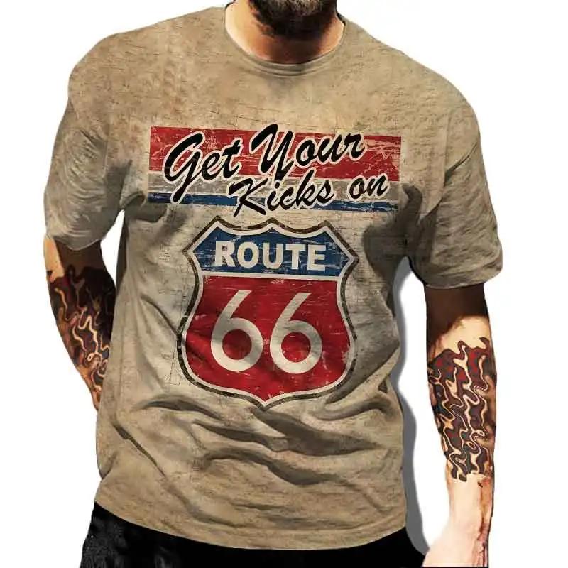 US Route 66 imprimé nouveau T-Shirt Vintage pour hommes taille européenne hauts Hip-Hop T-Shirt homm