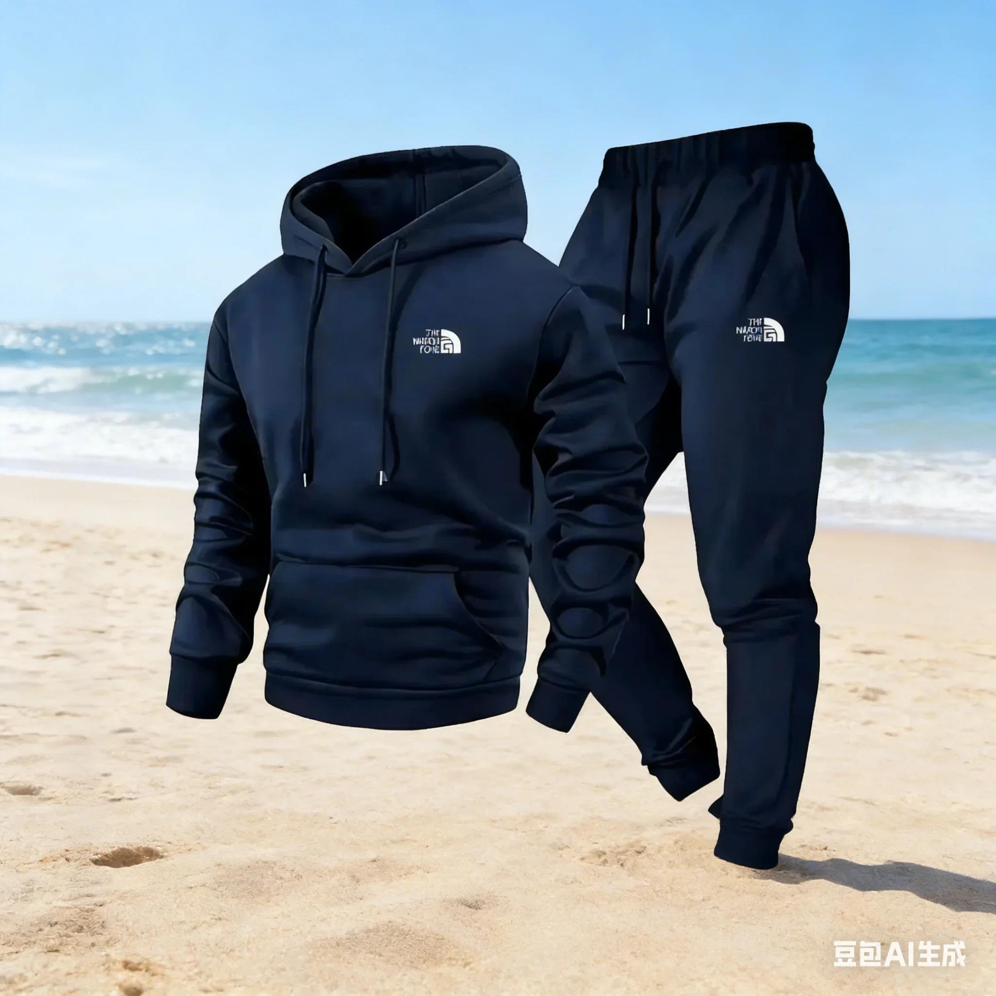 Ensemble deux pièces décontracté pour hommes, sweat-shirt à capuche et pantalon avec poche kangourou